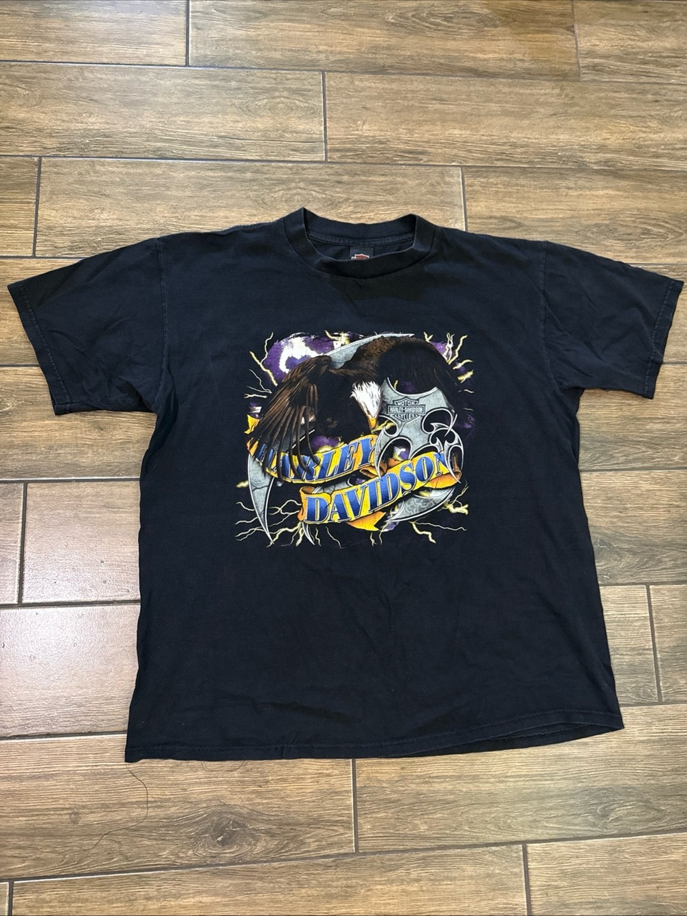 Vtg Harley Davidson Eagle Lightning Graphic Holoubek SS T Shirt USA XL  Oregon